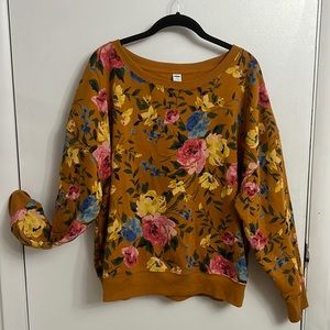 Old Navy | Mustard Floral Fleece Sweatshirt | XL